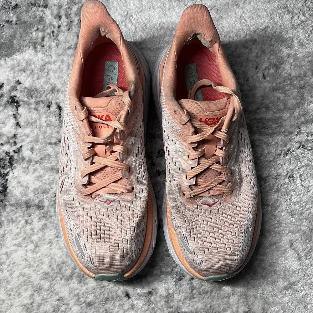 Hoka One One Clifton 8 Shoes Womens 7.5B Orange Athletic Running Gym Sneakers‎